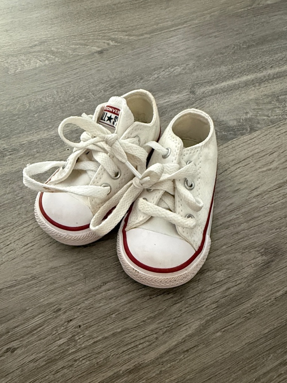 Converse Kids White Canvas Low Top Sneakers with Red Trim